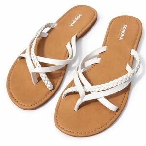 Sonoma White Braided Strappy Criss Cross Flat Sandals Faux Leather Womens Sz 11